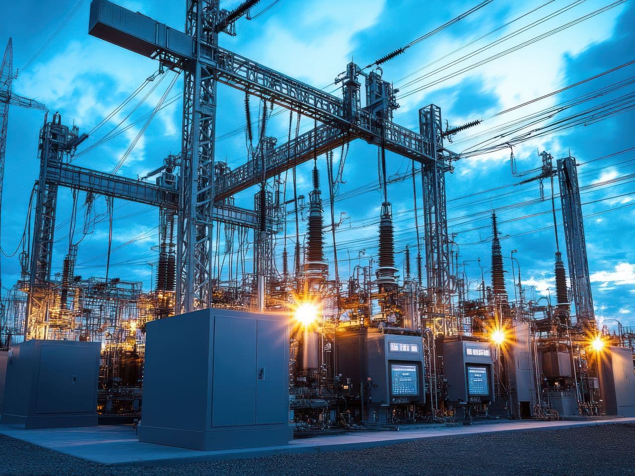 Electrical engineer working on site at a substation
